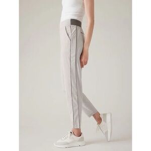 Athleta Brooklyn Ankle Comfy Athleisure Pants White and Grey Stripes 2